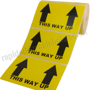 This Way Up, Yellow Labels, 101.6 x 63.5mm - Roll of 500