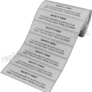 Polythene Bag Safety Warning Labels, 85 x 20mm - Roll of 500